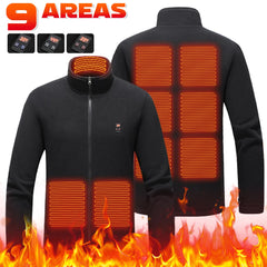 9 Heated Area Men Heated Jackets Outdoor Coat USB Electric Battery Long Sleeves