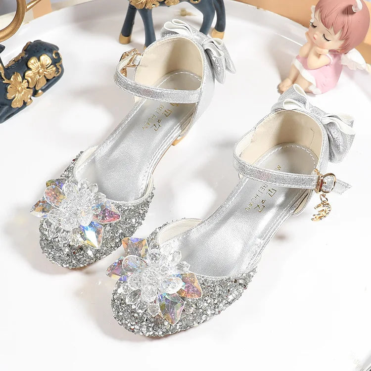 Girls Princess Shoes Performance Crystal Shoes Summer Children High Heels