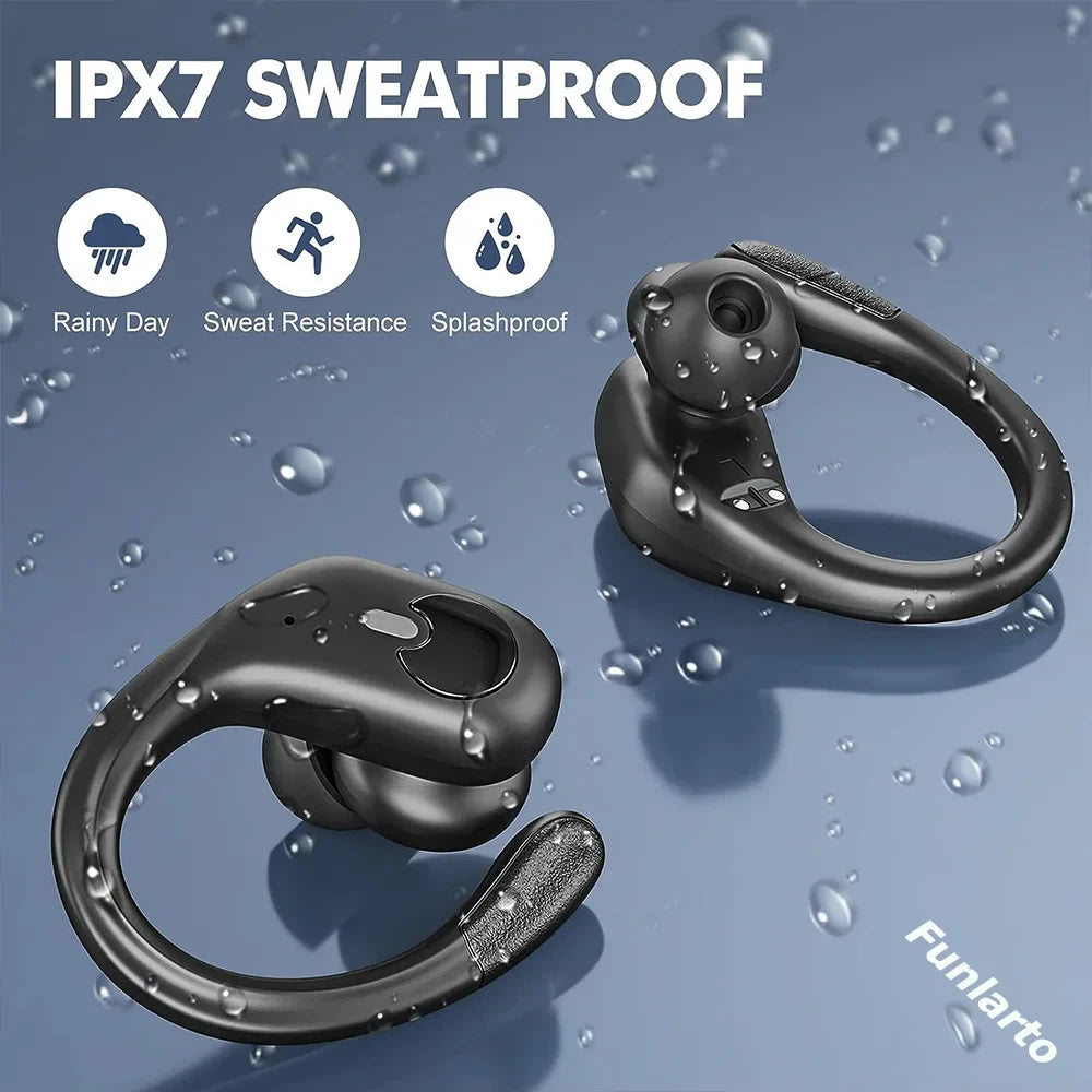Sports Bluetooth Earphones IPX7 Waterproof Wireless Headphones 60hrs Music with Mic LED Power Display Soft Earhook TWS Earbuds