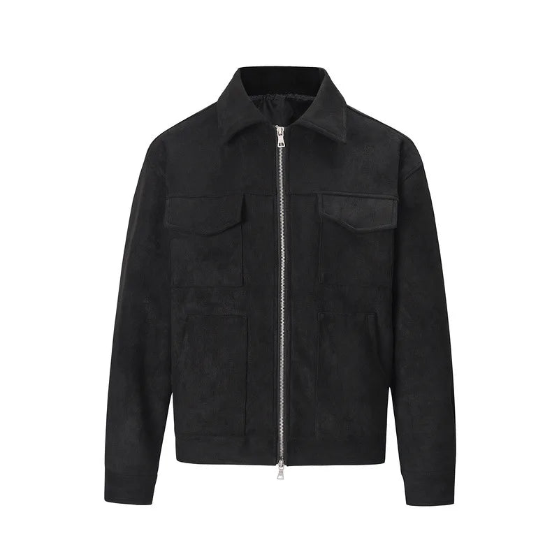 Autumn Jackets Casual Clothes High Street Pockets Laper Zipper Suede Thick Coat