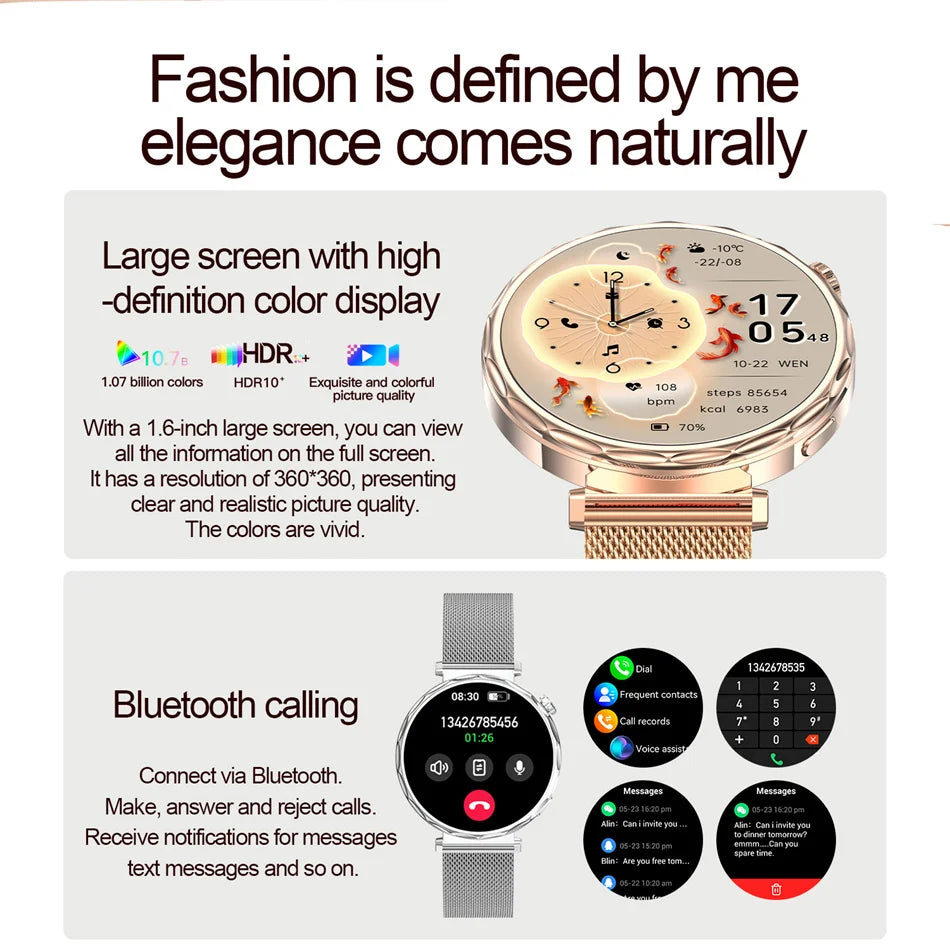 Fashion Women's Smart Watch AMOLED HD Screen Health Monitoring GPS Sports Track Watch Bluetooth Call Smartwatch Android IOS