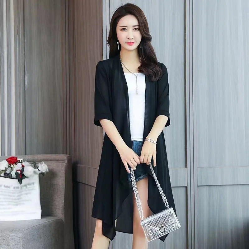 Summer Chiffon Shirt, Medium Length, Ultra-thin Coat, Sun Protection Suit