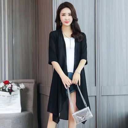 Summer Chiffon Shirt, Medium Length, Ultra-thin Coat, Sun Protection Suit