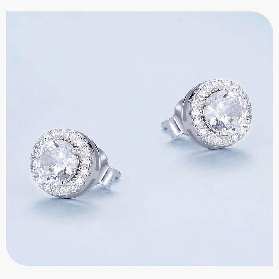 BAMOER Gold Plated Halo CZ Stud Earrings 925 Sterling Silver Hypoallergenic Classic Elegant Heart Earrings Jewellry BSE894