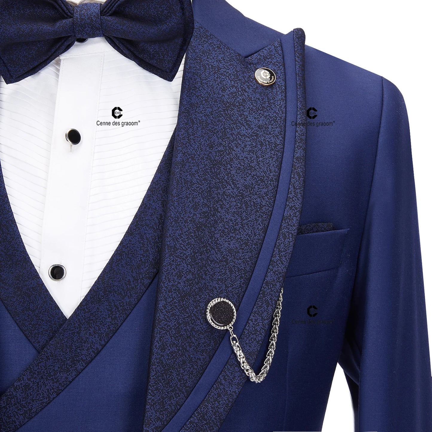 Tuxedo for Mens: Men Suits Blue Tuxedo Blazer Vest Pants with Bowtie 4pcs Set