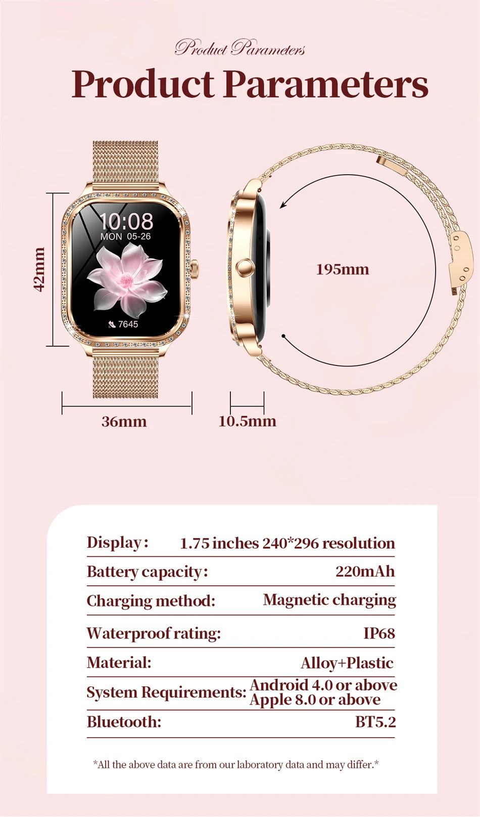 New Luxury Smart Watch Women 1.75" HD Display Heart Rate Sport Fitness IP68 Waterproof Bluetooth Call Smartwatch For Lady Gift