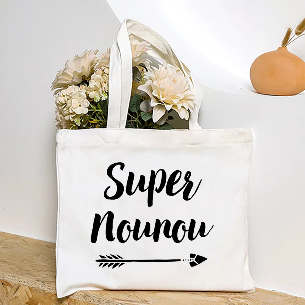 Merci Nounou French Printed Women Shoulder Bag Canvas Tote Bag Female