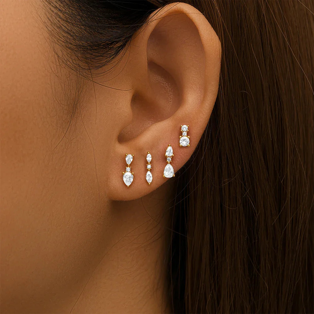AIDE 925 Sterling Silver 3pcs 4pcs Set Zircon Stud Earrings 18k Gold Star Minimalism Huggies Earring Fine Jewelly Set Party Gift