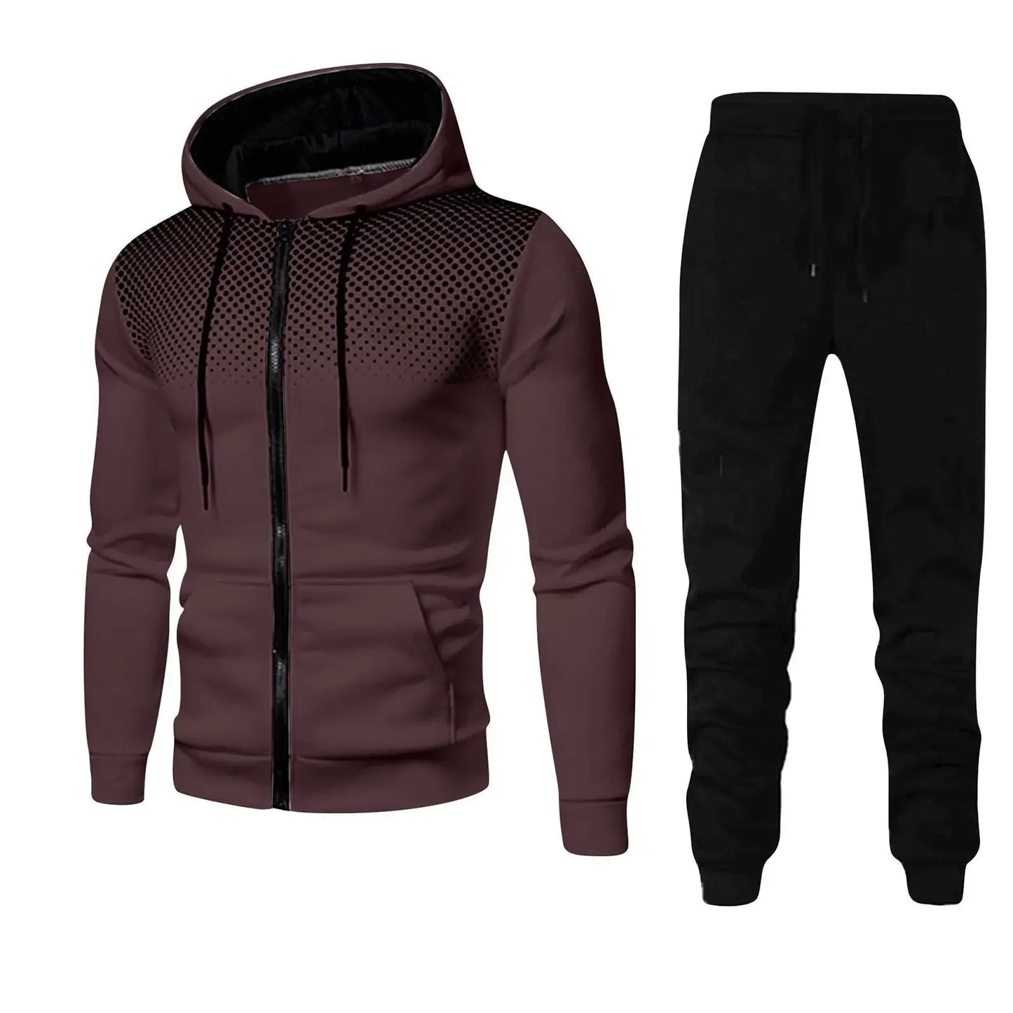 2025 New Men's Sports Set Spring and Autumn Outdoor Running Clothing Dot Print Zipper Hoodie Sports Pants Two Piece Set