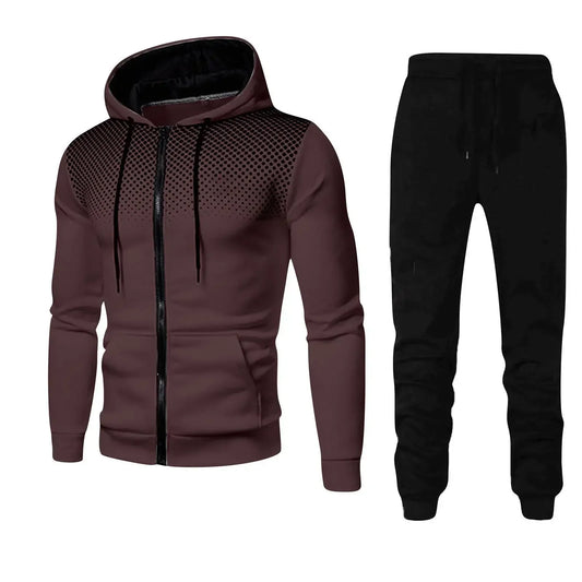 2025 New Men's Sports Set Spring and Autumn Outdoor Running Clothing Dot Print Zipper Hoodie Sports Pants Two Piece Set