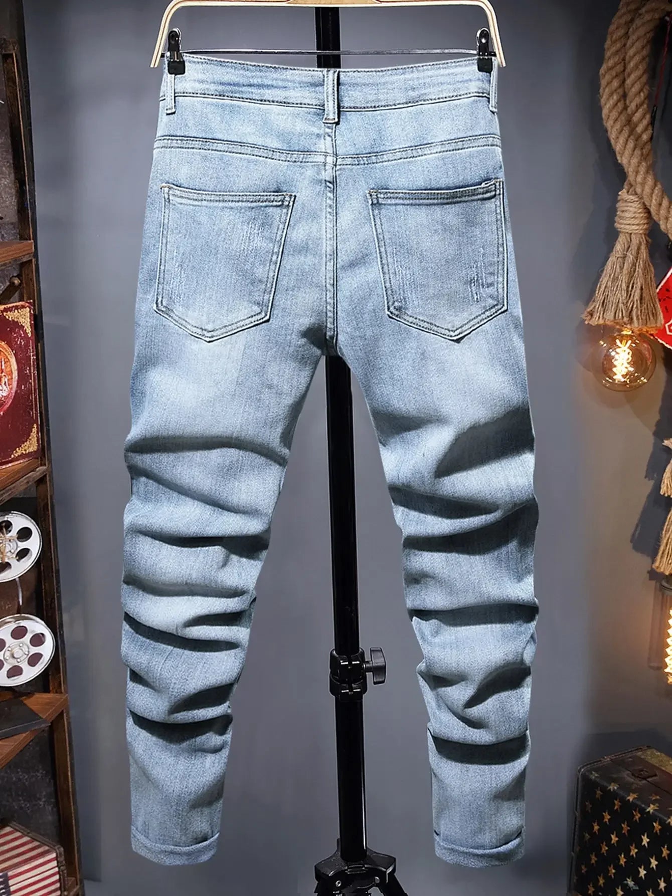 Men's Ripped Jeans Autumn Designer Slim Fit Black Blue Denim Pants Male Jeans