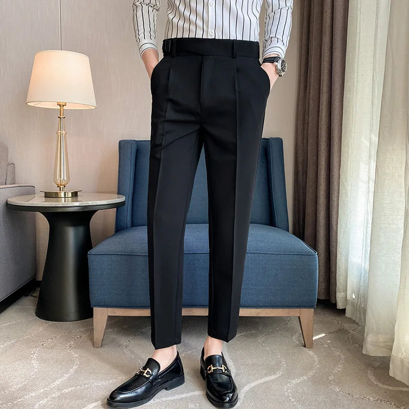 Slim Fit Suit Pants Men's Leisure Belt Design Business Wedding Social Pants