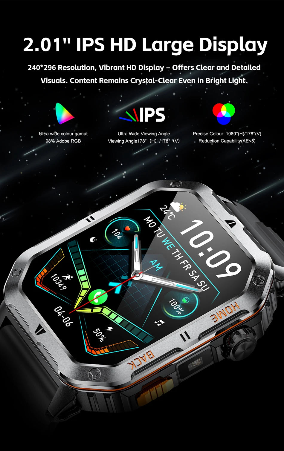 New 1000mAh Battery Outdoor Sports Smart Watch 2.01 inch HD Screen LED Flashlight Bluetooth Talking SmartWatches For Men Women
