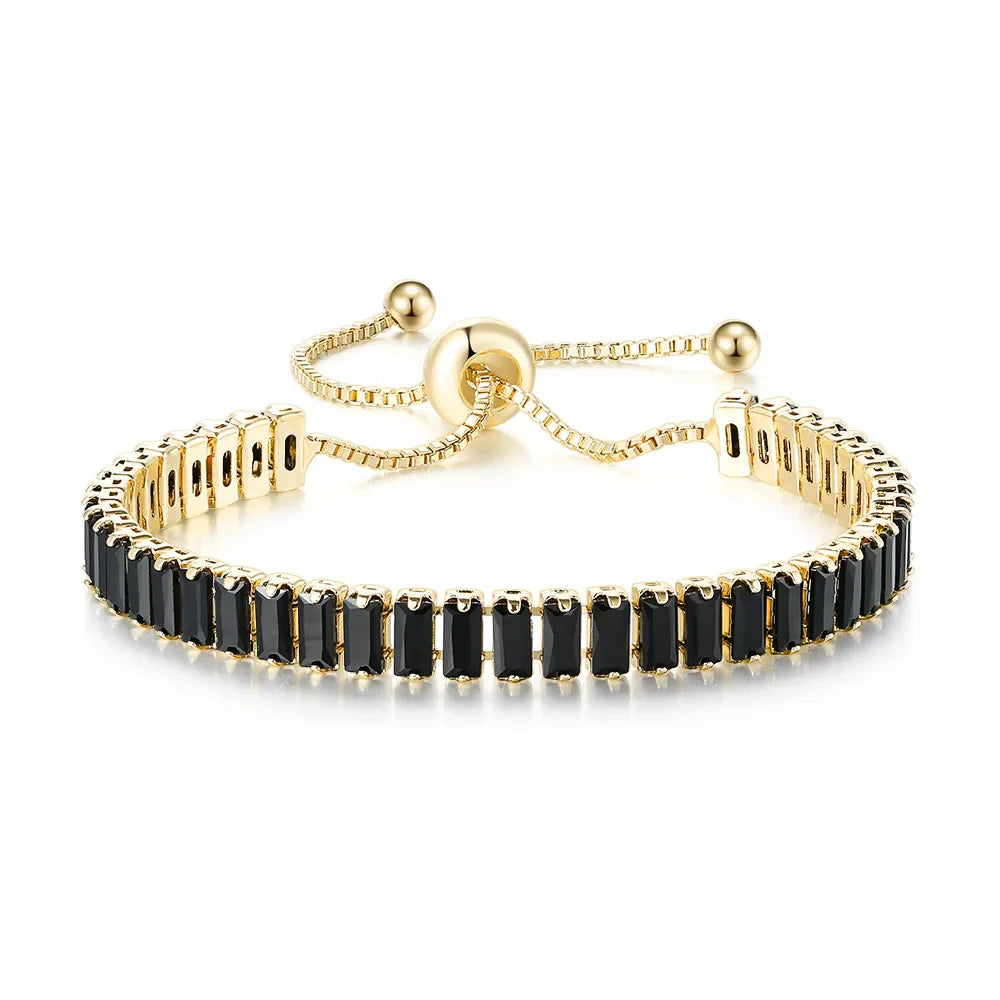 Black Iced Out Crystal Tennis Bracelets For Men Women Rectangle Zirconia Adjustable Chain on Hand Hip Hop Hippie Jewelry DZH051