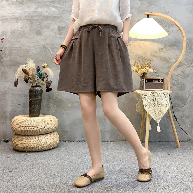 Plus sizeIce Silk Elastic Waist Wide-Leg Shorts Female Summer High Waist Drape Korean Casual Loose Soft Women's Shorts