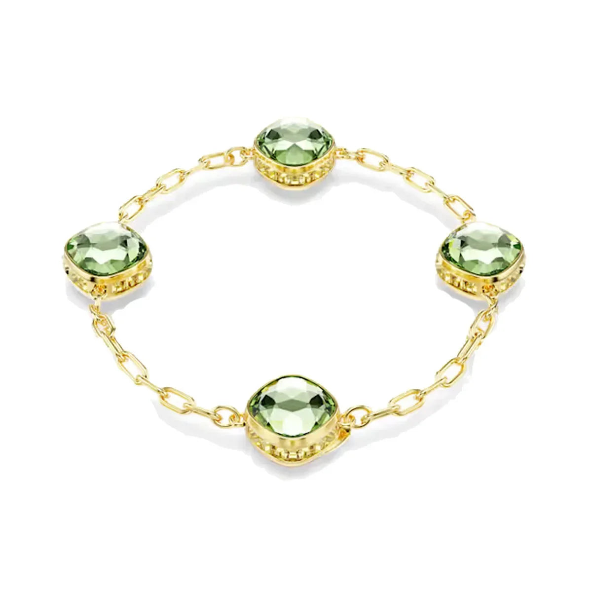 Original 2025 Fine Jewelry Set for Women Green Crystal Pink Crystal Geometric Bracelet Octagonal Cut Crystal Romantic Gift