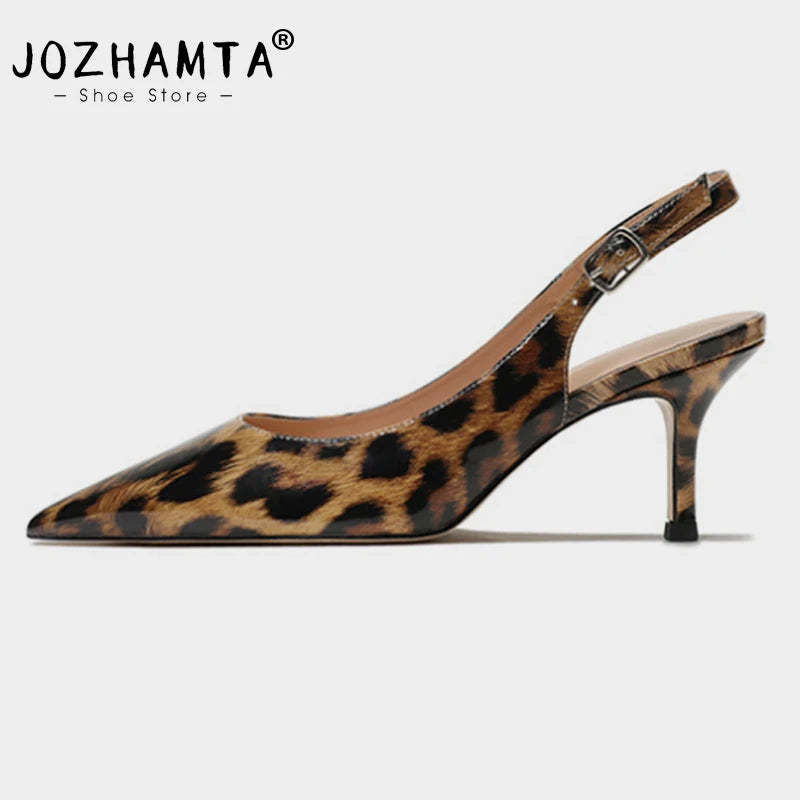JOZHAMTA Size 36-43 2023 Women Leopard Patent Leather Ins Fashion Women Shoes Ladys Sandals Women Sexy Heels Shoes Heeled Pumps