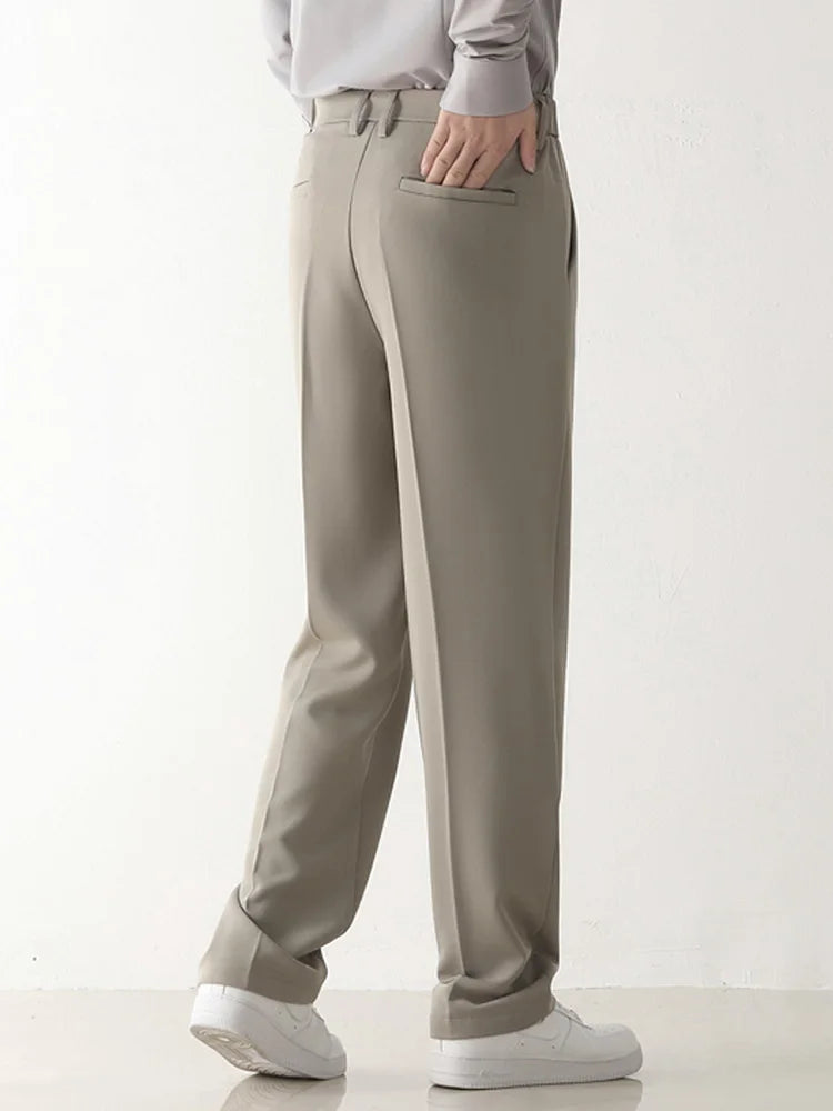 Spring Autumn Casual Pants Men Korean Fashion Stretched Polyester Loose Draped