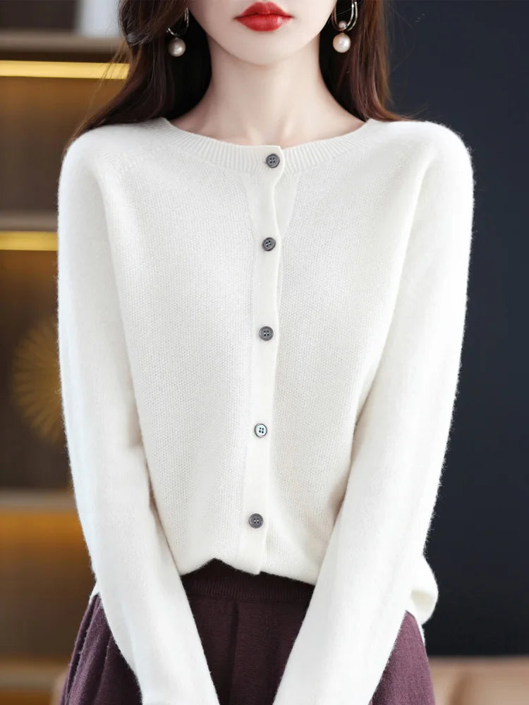 Long Sleeve 100% Merino Wool Sweaters Cashmere Cardigan Spring Autumn Women