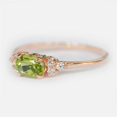 Olive Green Stone Ring Rose Gold Color Oval Zircon Minimalist Stacking