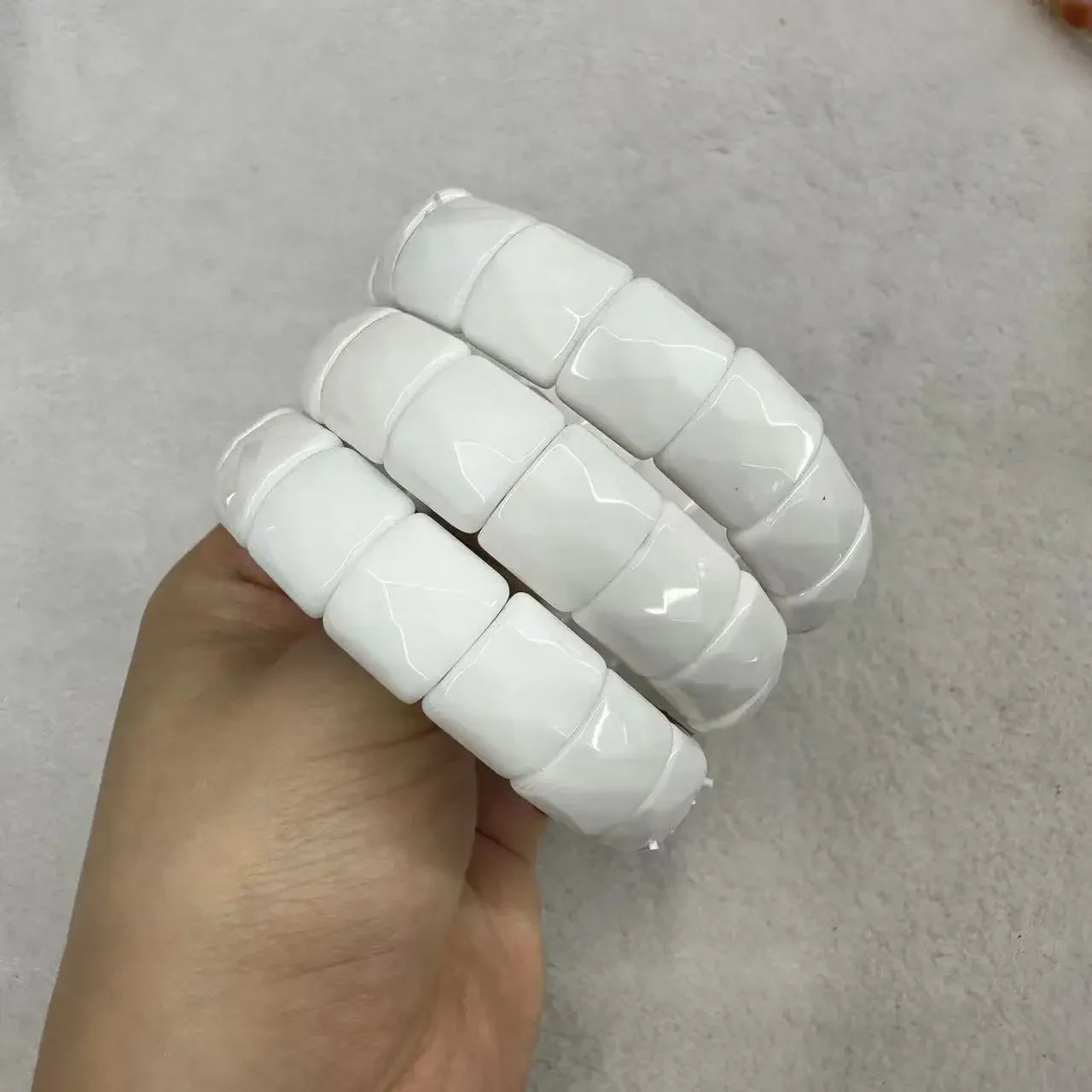 Natural 12x15mm Faceted Stone Unique Crystal Citrine Agate Amethyst Pyrite Fashion Elastic Handcrafted Bracelets Energy Bangles