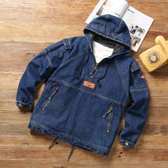 spring hooded sports casual sweater 100% cotton loose denim jacket