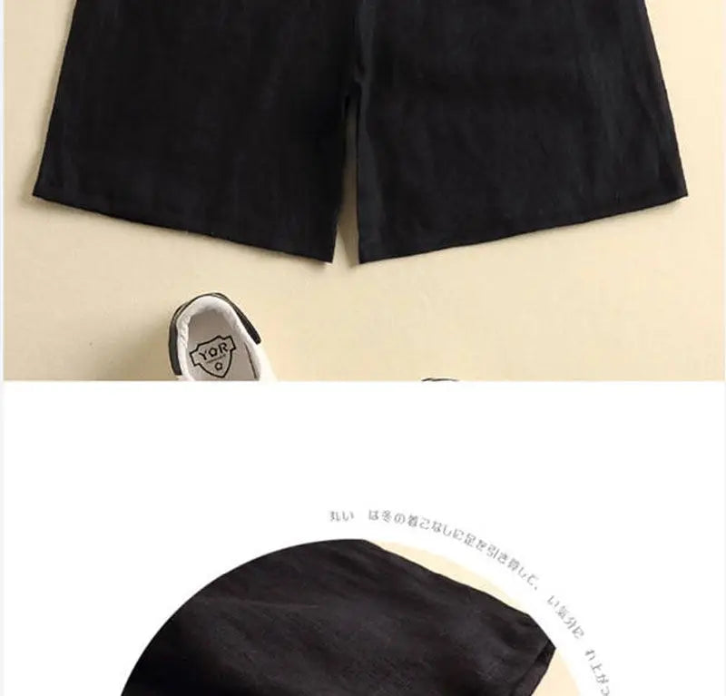 Khaki Solid Casual Linen Cotton Elastic High Waist Wide Leg Button Loose Women's Shorts Korean Fashion Summer Shorts Women 2024