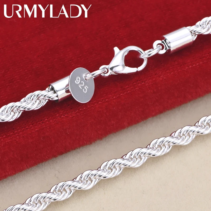 16-24 inch for women men Beautiful fashion 925 Sterling Silver charm 4MM Rope