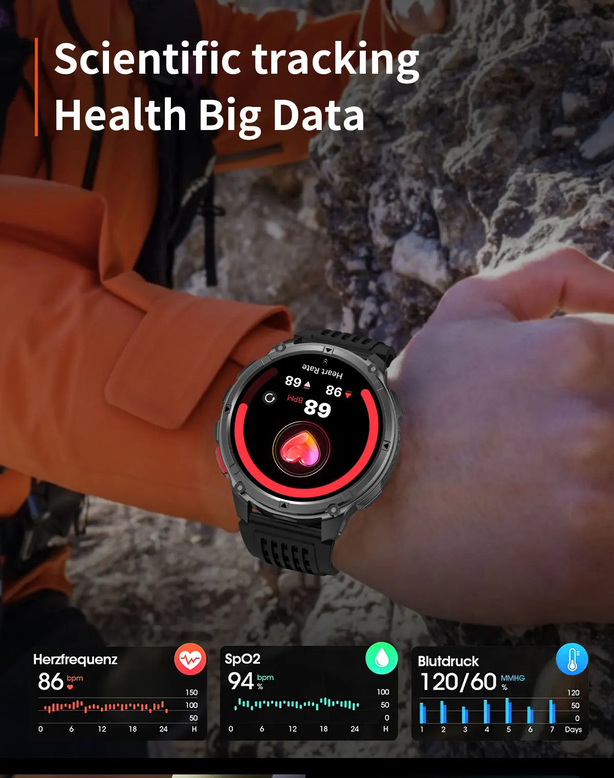 New T-Rex3 1100mAh Large Battery Durable Adult Smart Watch 1.7-inch GPS trackr Compass 5ATM Waterproof BT Call Sports Smartwatch