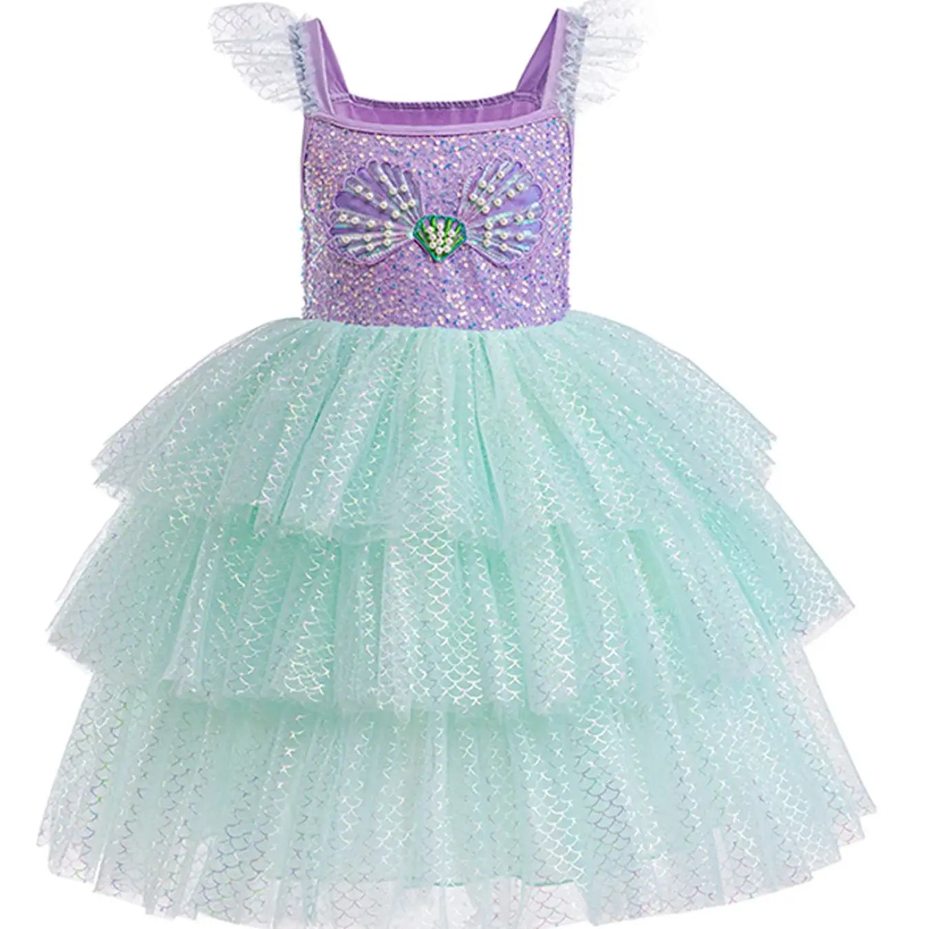 Girls Elegant Rainbow Princess Dress With Bowknot Flutter Trim Mesh Dress Tutu Dress For Party, Performance Tutu Dress