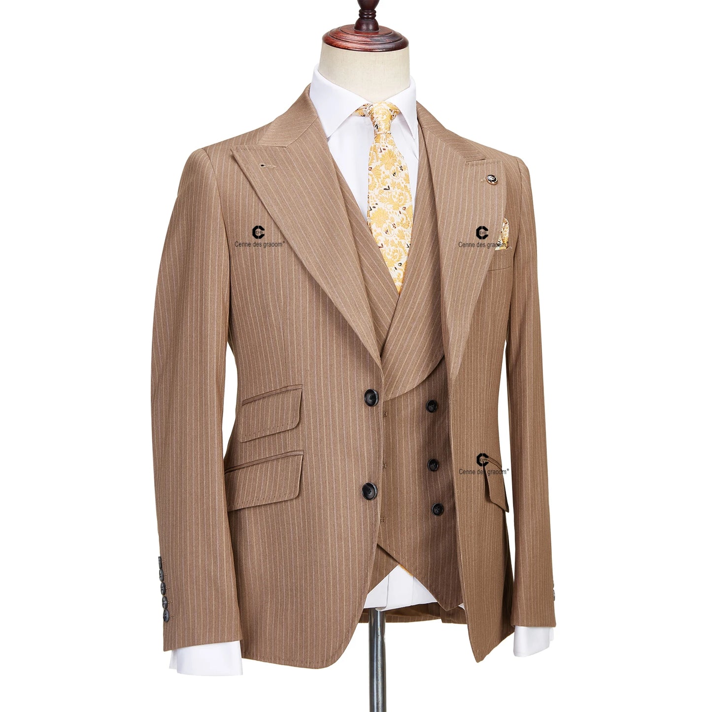Suits For Men Classic Formal 3 Piece With Peak Lapel Blazer Vest Pants