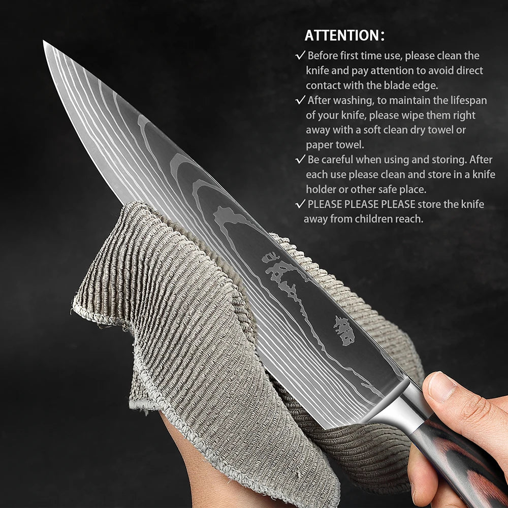 Pro Kitchen Chef Knife Super Sharp Stainless Steel Cleaver Laser Damascus