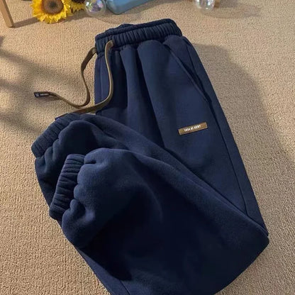 Winter Thick Plush Sport Pants Women 2023 Drawstring Elastic Waist Harem Pants