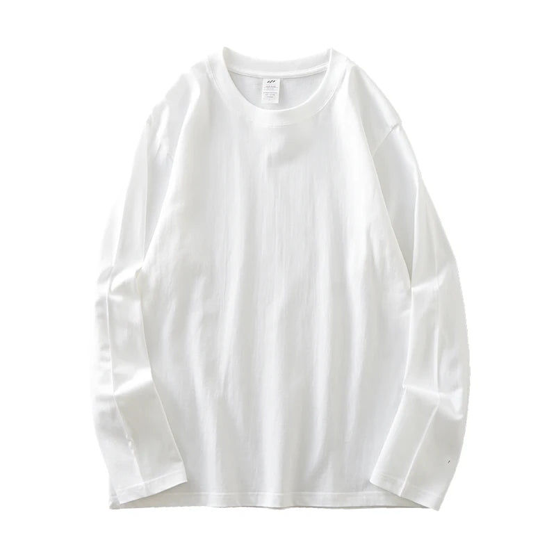 DUKEEN Men's 260G Long Sleeve T Shirts 2025 Spring Pure Cotton Solid Color Basic Crew-Neck Undershirt Men's Loose Tops 11 Color