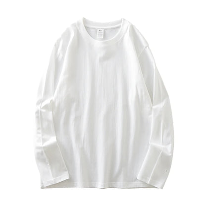 DUKEEN Men's 260G Long Sleeve T Shirts 2025 Spring Pure Cotton Solid Color Basic Crew-Neck Undershirt Men's Loose Tops 11 Color