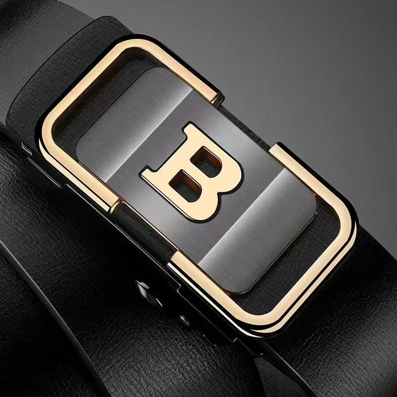 JIFANPAUL New Fashion Men's Belt Toothless Automatic Buckle Belt Alloy Letter Button for Business Fashion High Quality Men'Strap