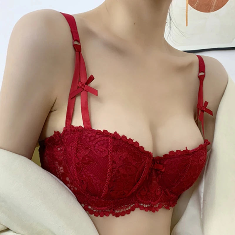 Bras For Women Plus Size Lingerie Red Thin Underwear Cotton Push Up