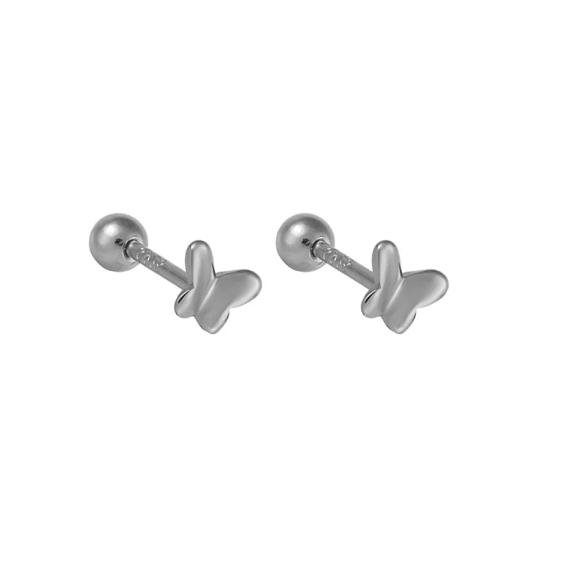 WANTME 925 Sterling Silver Fashion Simple Golden Flower Beads Small Stud Earrings for Women Teen Piercing Jewelry Accessories