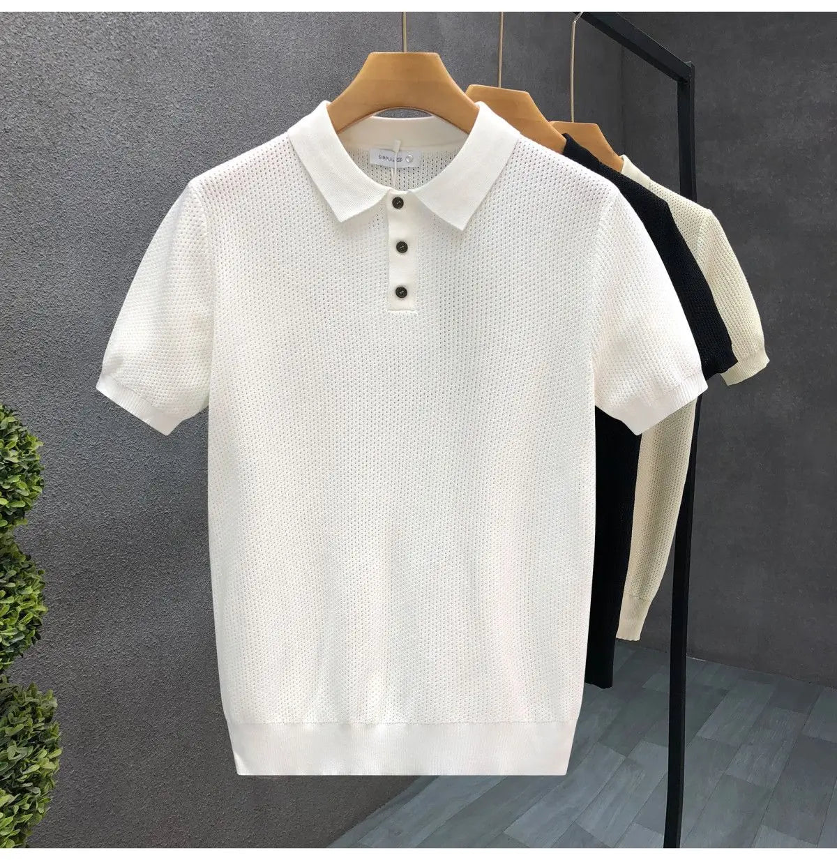 Turn Collar Knit Polo Shirt Short Sleeve Mens Sweater Top