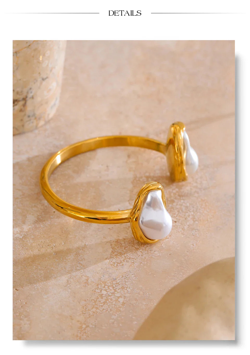 Yhpup 59mm Stainless Steel Baroque Simulated Pearls Cuff Bracelet Bangle Tarnish Resistant Gold Color Wrist Jewelry New