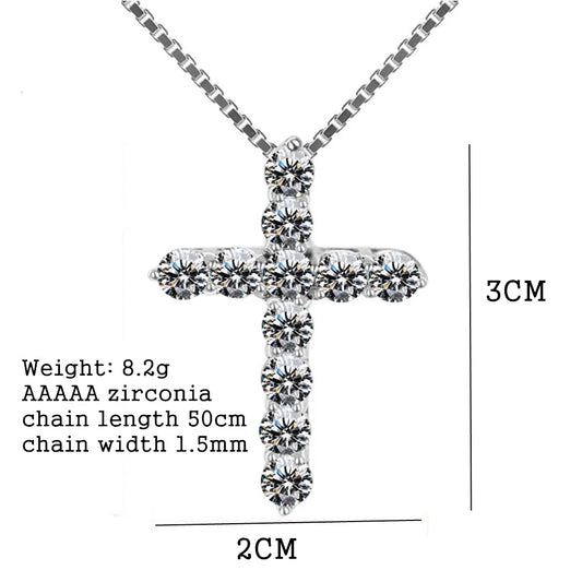 16-24inches 925 Sterling Silver Necklace Box chain Shiny crystal classic cross Pendant