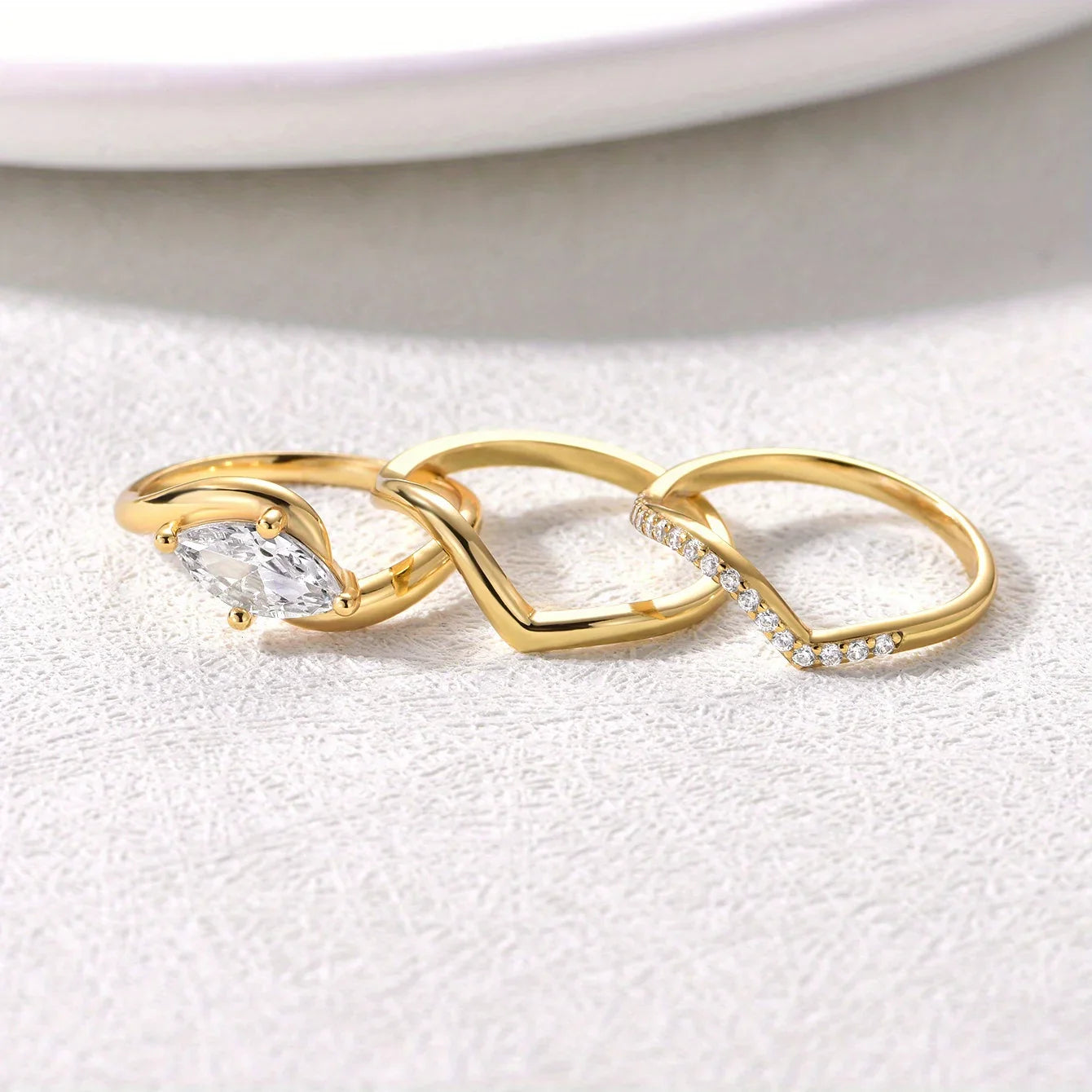 3PC S925 Sterling Silver 1CT Marquis Moissanite Ring Set Fine Jewelry Suitable for Gift Giving Anniversary