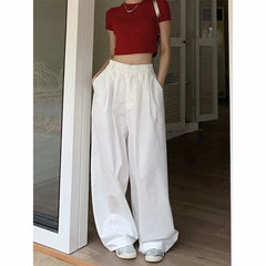 Y2K White Hip Hop Wide Leg Pants Women Autumn High Waist Korean