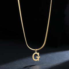 Gold Plated Stainless Steel Pendant Necklace for Women Snake Chain Initial Letter