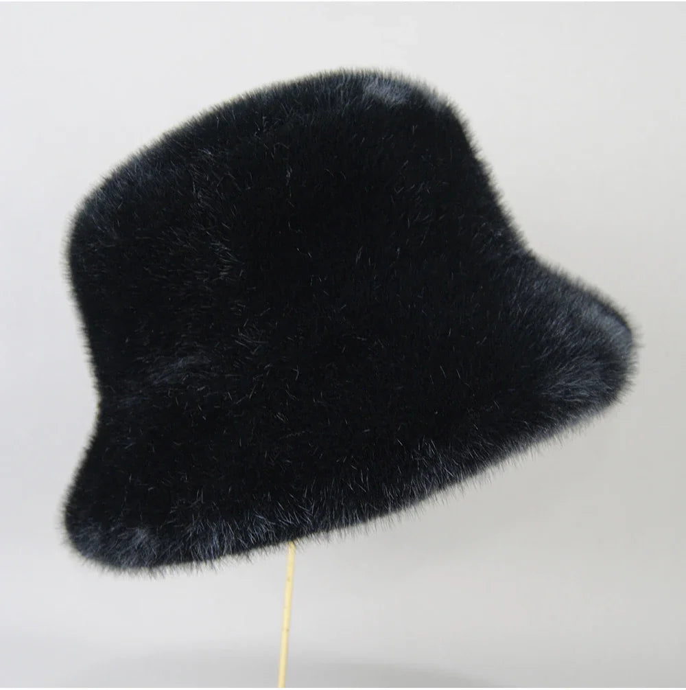 False Mink Fur Berets Elegant Women's Winter Caps New Design Fashion Artificial Fur Hats Knitted Warm False Mink Fur Beanies Hat