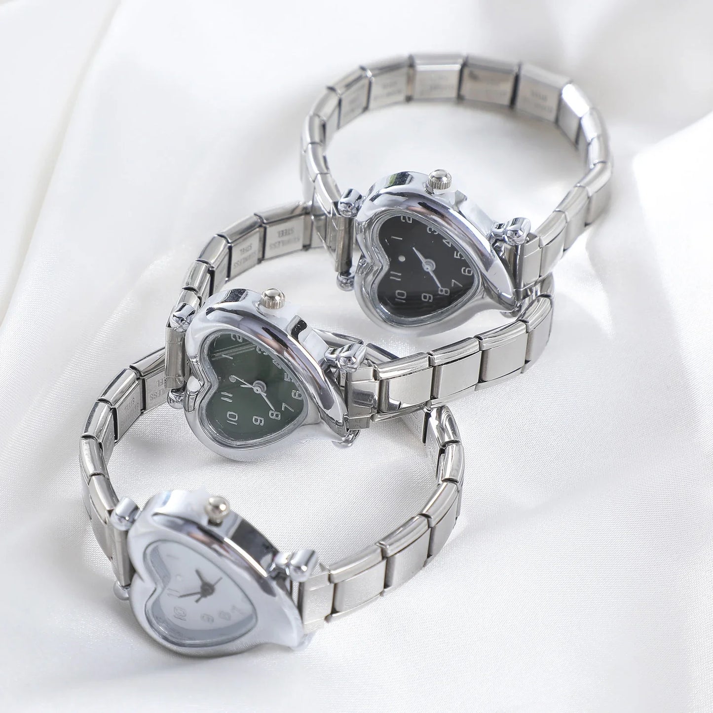 High Quality Fashion DIY 9MM Width Italian Elastic Charm Stainless Heart Shape Watch Bracelet Bangle for Friend Birthday Jewelry