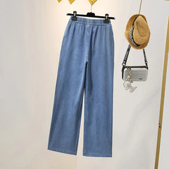 Summer Ice Silk Jeans Women Soft High Waist Wide Leg Pants