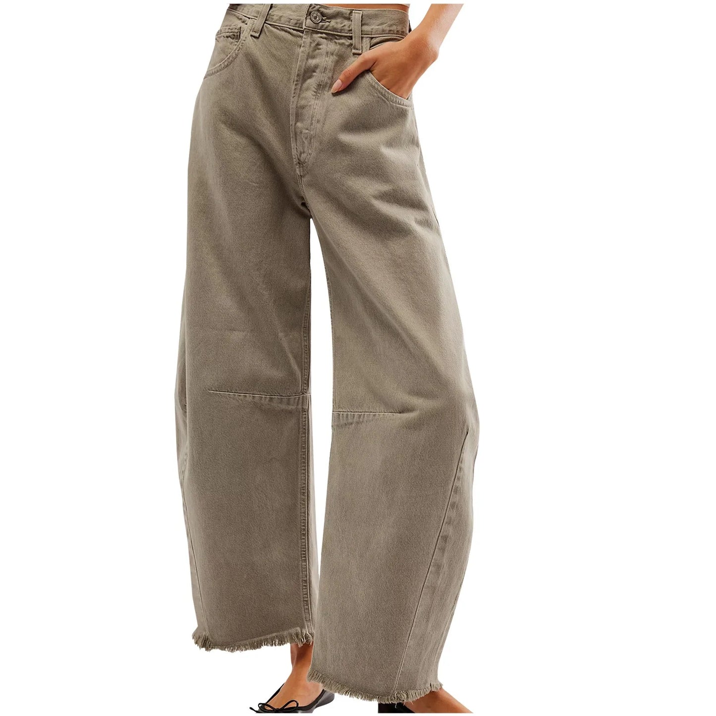 Women Casual Baggy Mid Waist Jeans Wide Leg Loose Boyfriend Denim Pants