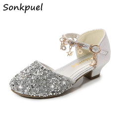 Girls Glitter Sandals Children High Heels Shoes Kids Performance Crystal Sandals