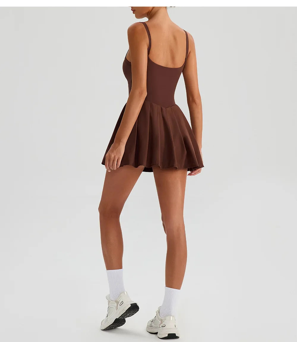 Hearuisavy Women's Summer Sleeveless Sports Dress Breathable Tennis Dress One-Piece Mini Skirt Golf Skirts Jumpsuit With Pockets